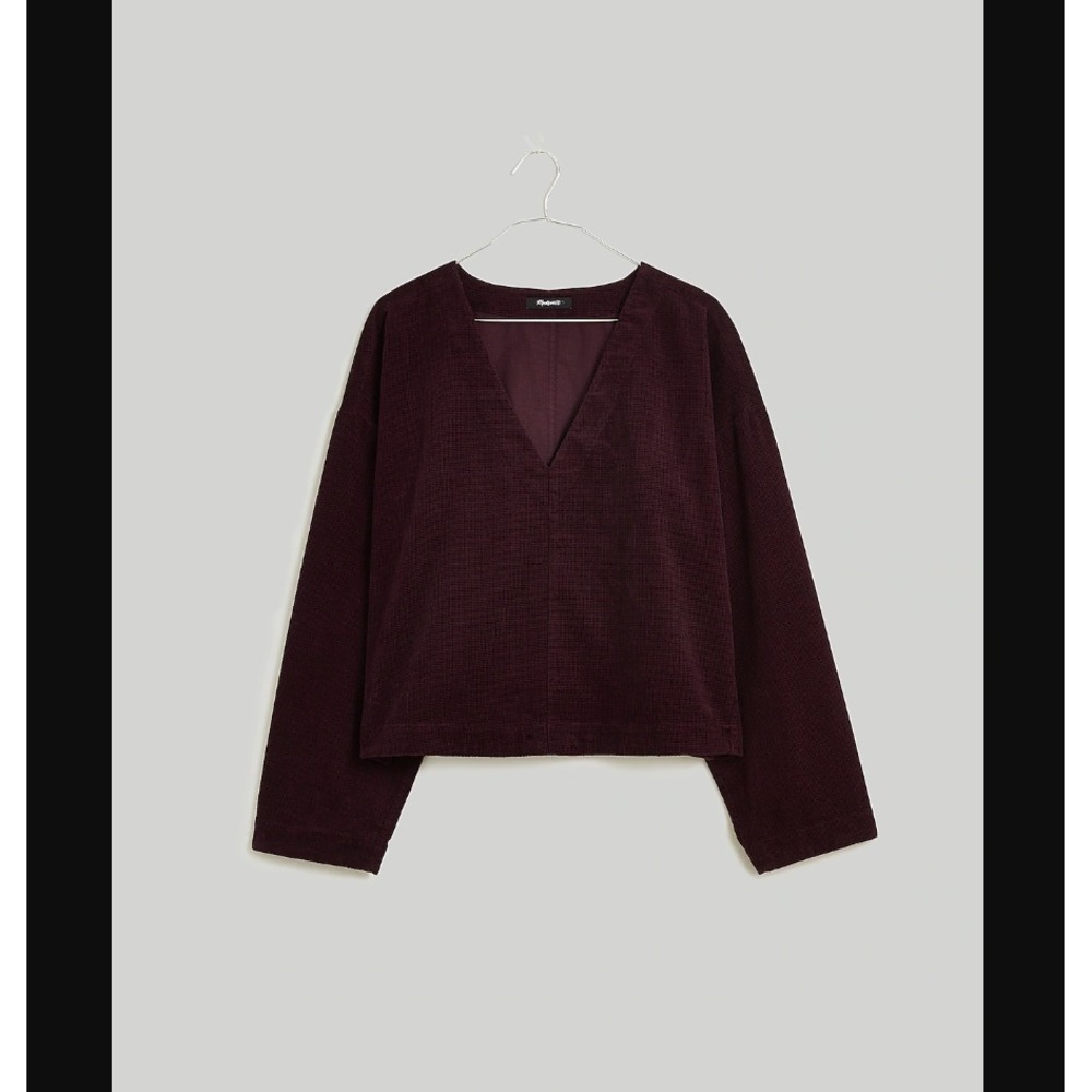 Madewell NEW NWT Womens Large Red Purple V Neck Waffle Knit Relaxed Top